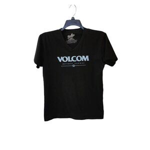 Volcom V-Neck Shirt Black Blue Unisex Medium 100% Cotton